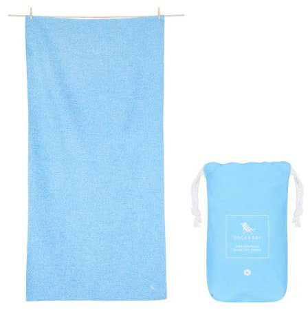 Dock & Bay Quick Drying Towel - For Sports & Gym - Compact, Lightweight - 100% Recycled - Includes Bag - Essential - Lagoon Blue - Large (160x90cm, 63x35)