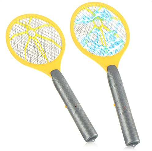 com-four® 2X Elektronische Fliegenklatsche - Insektenvernichter - Fliegenfalle in Schläger-Form (02 Stück - gelb)