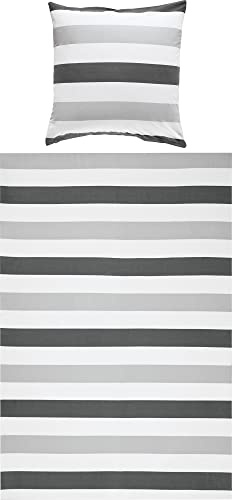 REDBEST Renforcé Bettwäsche-Set grau-Silber-weiß Größe 80x80 cm / 135x200 cm - mit Reißverschluss - atmungsaktiv, strapazierstark - weitere Farben