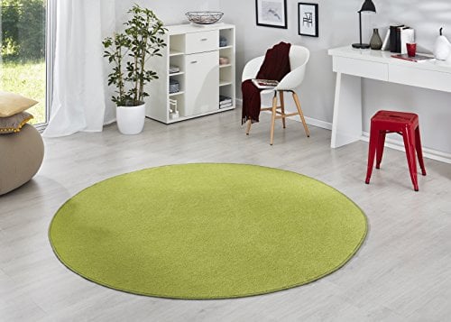 Hanse Home Teppich Fancy Rund – Wohnzimmerteppich einfarbig Modern Velours Teppich für Esszimmer, Wohnzimmer, Kinderzimmer, Flur, Schlafzimmer, Küche – Grün, Ø200cm