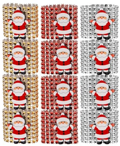 SuPVOX Serviettenringe für Weihnachten, 12 Stück, Diamanten, Weihnachtsmann, Tischdekoration für Abendessen (Silber/Rot/Gold)