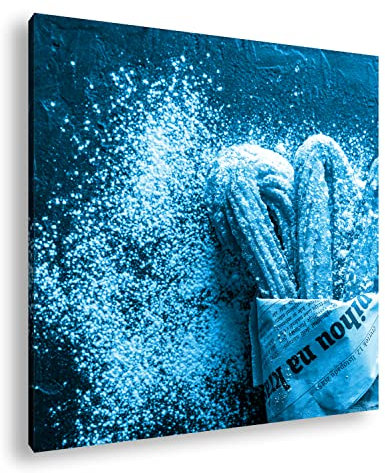 deyoli Churros mit Puderzucker Format: 60x60 Effekt: Monocrome Blau als Leinwandbild, Motiv fertig gerahmt auf Echtholzrahmen, Hochwertiger Digitaldruck mit Rahmen