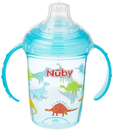 Nuby Grip N Sip - Botella de agua sin derrames, 240 ml, mango doble, apto para lavavajillas y microondas, apto para 4 meses (dinosaurios)
