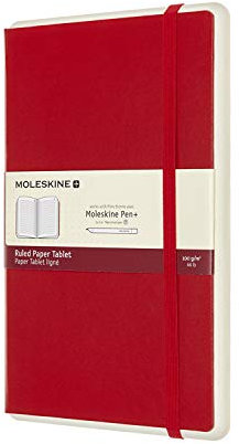 Moleskine - Smart Notebook Paper Tablet - Hardcover - Blanko Papier Digitales Notizbuch - Notizbuch Kompatibel mit Moleskine Pen+, Größe Groß 13 x 21 cm, Farbe Rot, 176 Seiten