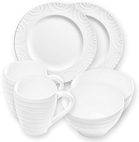 GMUNDNER KERAMIK Hüttenfrühstück Gourmet für 2 Geschirrset 6-teilig Weißgeflammt Geschirr, handgemacht in Österreich