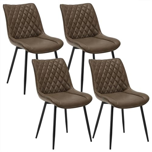 WOLTU Esszimmerstühle 4er Set, Küchenstühle, Wohnzimmerstühle, Polsterstühle mit Rückenlehne, für Esszimmer, Küche, Wohnzimmer, Büro, Sitzfläche aus Kunstleder, Metallbeine, Braun BH210br-4