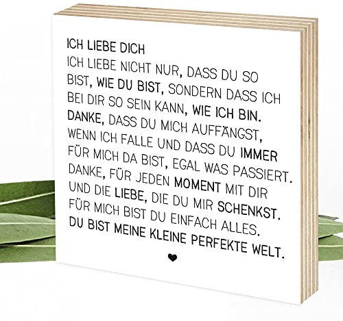 Wunderpixel® Holzbild Ich liebe Dich - Liebeserklärung - 15x15x2cm zum Hinstellen Aufhängen - schwarz-weißes Holz-Schild Bild Poster Aufsteller Deko Wohnung Geschenk Aufmerksamkeit Liebesbrief