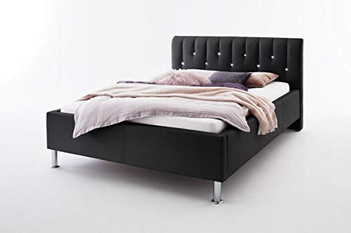 Supply24 since 2004 Luxus Designer Polsterbett Rimini mit Swarovski® Kristallen Glitzer Leder Bett SCHWARZ Lederbett Bling Bling Doppelbett Jugendbett Bettgestell günstig (160 x 200 cm)