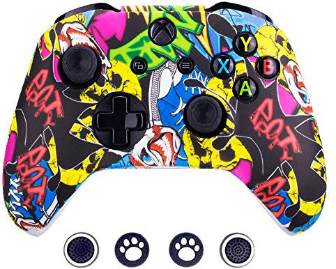 Taifond Coque de protection en silicone pour manette Microsoft Xbox One S & One X avec deux embouts de pouce Couleur 3.0