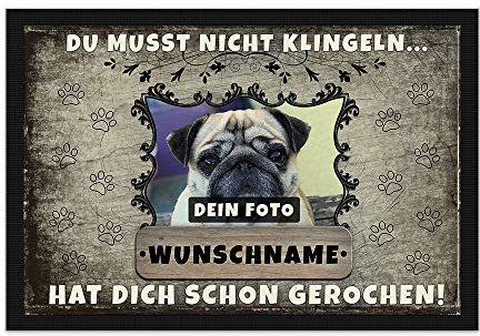 PR Print Royal Fußmatte personalisiert mit eigenem Hundefoto und Wunschname selbst gestalten - Verschiedene Größen bis 120 cm - Hunde-Fußmatte Bedrucken - 60 x 40 cm