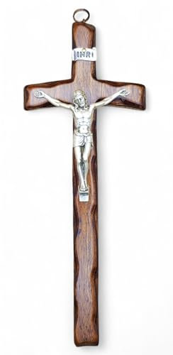 La Balestra - Crucifijo de madera, Cristo de plata, cruz pastoral, fabricado en Umbría (Italia), 30 x 12 cm