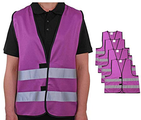 4business 4 Stück Signalweste lila für Erwachsene Größen S - 3XL Polyester waschbar Sicherheitsweste 4er Set (S/M)