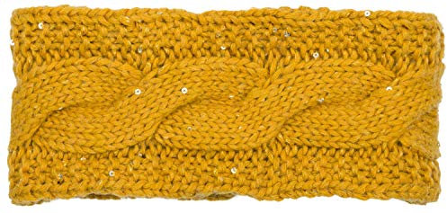 styleBREAKER Damen Stirnband Grobstrick mit Zopfmuster und Pailletten, warmes Fleece Innenfutter, Haarband, Headband 04026002, Farbe:Curry