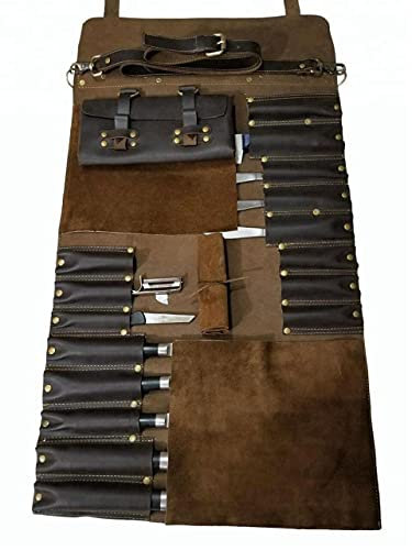 Genuine Leather Knife Roll, Chef Knife Roll, Knife Case,Knives Roll Holder, Leather Knife Roll Bag, Chef Gift (Brown)