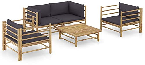 Tidyard Set de Muebles de Jardín 5 piezas Bambú y Cojines Sofá Modular para Cocina Exterior Hogar Patio Porche Terraza Mobiliario Jardin Gris Oscuro