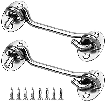 2 Stück Sturmhaken Edelstahl, 10 cm Kabinenhaken mit öSe, Fensterhaken Türhaken Fensterriegel mit Schraubenfür FensterläDen Scheunentor Garagentor Gartentor Riegel