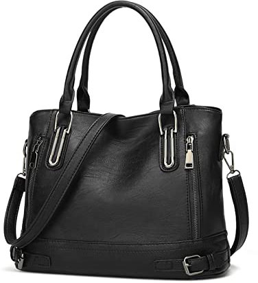 FANDARE Rétro Sac a Main Sacoche Femme Sacs Portés Epaule Cuir PU Étanche pour Achats Fête École Voyage Messenger Bags Noir