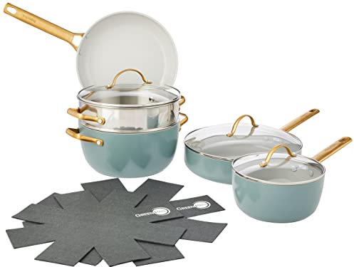 GreenPan Padova Batterie de cuisine en céramique anodisée dure et antiadhésive 10 pièces Bleu clair