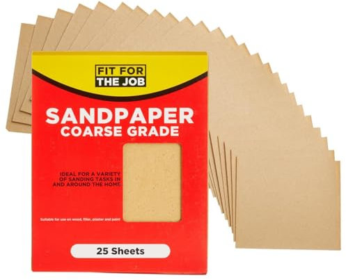 Fit For The Job 25 hojas grandes de tamaño A4 Papel de lija de grado grueso para lijar madera, muebles, metal, yeso para mejoras en el hogar, decoración y más, 11 x 9 pulgadas (230 x 280 mm) 11 x 9