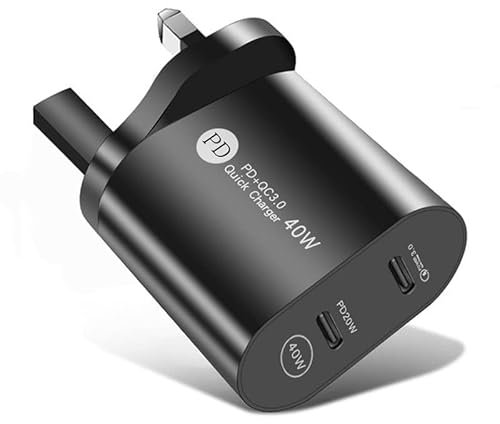 2 in 1 Type C Charger Plug, 40W Dual Port USB Wall Charger Power Adapter PD 3.0 Type C Block Socket Compatible with iPhone 13/13 Mini/Pro/12/SE/11, iPad Pro/Air/Mini, Galaxy S22/S21, Pixel 5, Xiaomi