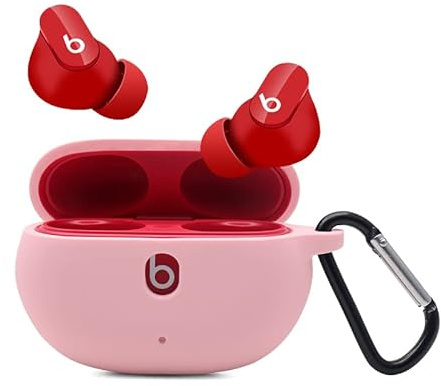 Claiol Silicone Case for Beats Studio Buds 2021/2023, Premium Shockproof Silicone New Beats Studio Buds Case Cover with Keychain. (Pink)