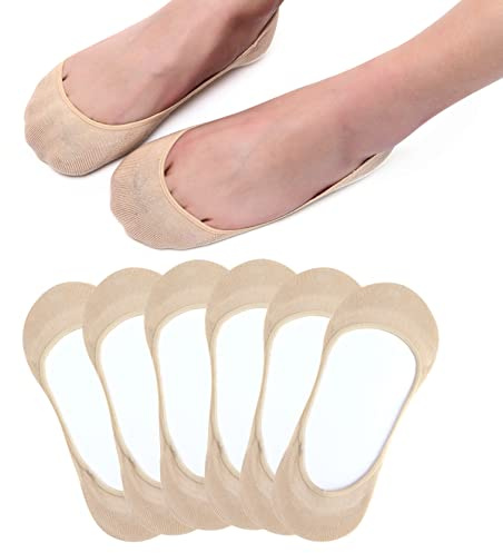 HIALTODAY Füßlinge Damen Füsslinge Herren 6 Paar, Ballerina Sneaker Socken mit Rutschfest Silikon für Damen und Herren, Unsichtbare Atmungsaktiv Halbsocken Hautfarbe 39-42