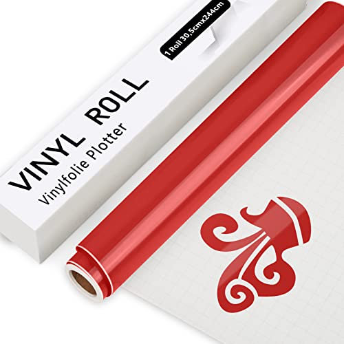 IModeur Vinylfolie Plotter Rot, 30.5cm x 244 cm Glänzend Rot Plotterfolie Vinyl für Cricut, Silhouette Cameo, die meisten Schneidemaschine