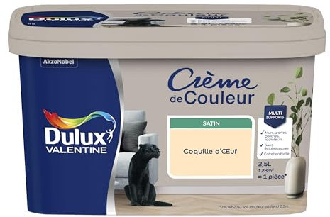 Dulux Valentine Crème de Couleur - Peinture multi-supports intérieure - Satin Coquille d'Œuf 2,5 L