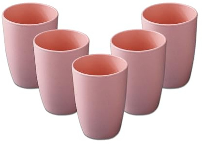 Zgwansui 5 Stück Weizenstroh-Trinkbecher, 340 ml, kleine wiederverwendbare Trinkbecher, spülmaschinenfest, unzerbrechlicher Kunststoff, stapelbare Wasserbecher, Badezimmer-Zahnbürstenbecher für Saft