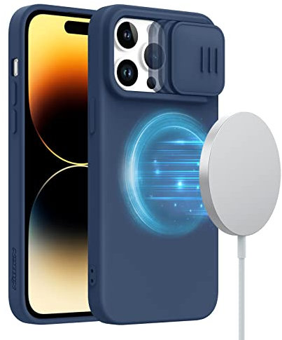Nillkin Coque pour iPhone 14 Pro Compatible avec Magsafe, CamShield Silicone Soyeux Magnétique Coque avec Protection de la Caméra Cover, Bleu