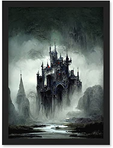Doppelganger33 LTD Dark Gothic Castle Fantasy Landscape Artwork Framed Wall Art Print A4