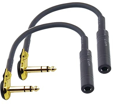 Suanqi Right Angle 6.35 mm Male to 6.35 Female Adapter Gold Plated ¼ inch ts to ts Pancake Type Connectors Cable for Speaker Patch Guitar (TRS Male to TRS Female) 1