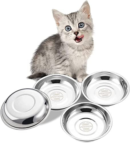 VENTION Gamelles Inoxydable de Base pour Chat 320ml, Gamelles de Nourriture Peu Profondes Chat 14,6cm, Soulager la Fatigue des Moustaches, Ensemble de 4 Bol de Remplacement pour Mangeoire à Surélevée