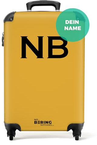 NoBoringSuitcases.com® Koffer personalisiert, Koffer Handgepäck - Handgepäck Koffer 55x40x20cm, Kleiner Koffer mit Rollen - Kabinentrolley - Gold mit schwarzen Beschriftung - Koffer mit Initialen