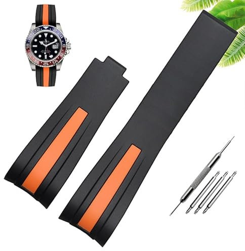KKFAUS Wasserdichtes Gummi Silikon Armband Fit Für Rolex-Uhr männer 20mm 22mm faltschließe uhr zubehör, 20 mm, Achat