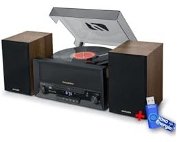 BMI Platine Vinyle Muse MT-120 MB avec système CD, Bluetooth, USB, stéréo 3 Vitesses 33/45/78 Tours+clé USB 32Go