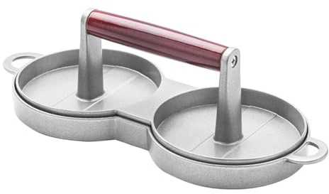 ZONADAH Doppel-Burgerpresse, Legierung, runde Form, Hamburger-Maker, Hamburger-Fleisch-Patty-Maker, Werkzeug, antihaftbeschichteter Hamburger-Patty-Maker aus Gussaluminium, für Grill, Grill, Grill