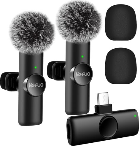 Nefuo 2 Pack Type C Wireless Lavalier Microphone for iPhone 15 & Android Devices, Crystal Clear Sound Quality with Noise Reduction Lapel Microphone Plug-Play for Podcast Vlog YouTube TikTok