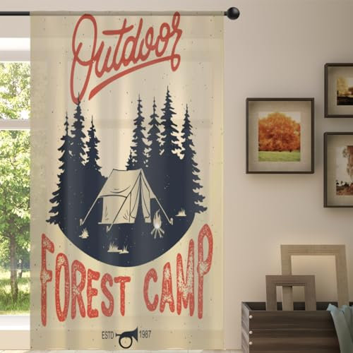 TropicalLife Voile-Vorhänge mit Waldmotiv, durchsichtig, 140 x 213 cm, Walddruck, Vorhang für Wohnzimmer, Schlafzimmer, Küche, Zuhause, Türdekoration, Vorhänge, 1 Paneel