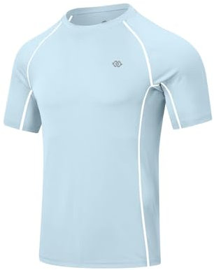 MoFiz Camiseta Anti UV Hombre Rashguard Secado Rápido Manga Corta Transpirable Surf Correr Natación Azul Claro EU XL