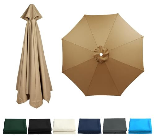 JEDAL 6/8 costole Telo di ricambio per ombrellone da cortile copertura di ricambio rotondo 2.0/2.50/2.70/3.0 metri di diametro per ombrellone da tavolo esterni(Cachi)