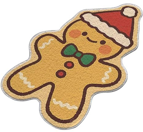 Weihnachten Fußmatten 40x60cm Niedliche Lebkuchenmann Fußmatte Rutschfeste Badematte Weihnachtsteppich Matten Maschine Waschbar Weihnachtsteppich für Flur Wohnzimmer Boden, Küche Badezimmer Teppich