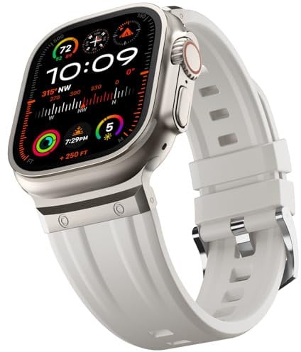 Tasikar Sport Bracelet Compatible avec Apple Watch 49mm 46mm 45mm 44mm 42mm Acier Inoxydable Silicone de Bracelet Compatible avec iWatch Ultra 2 Ultra Series 10 9 8 7 6 5 4 3 2 SE, Lumière des étoiles