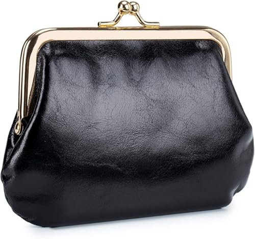 GUOXU Porte-Monnaie for Femme en Cuir avec Fermoir Court et Porte-Monnaie Noir Mini Sac de Rangement Mini Portefeuille