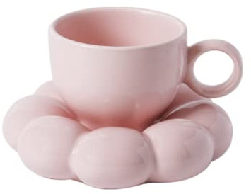 Tasse à café en céramique avec soucoupe en forme de nuage rose pour la maison et le bureau Cadeau unique