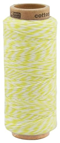 fuwi Baumwollkordel 1 mm - Baumwollschnur & Bäckergarn, 100 m zweifarbig - für Makramee, Geschenkband und Dekoration, 100% Neue Baumwolle, matt und farbecht (1004 Weiß - Zitronengelb)