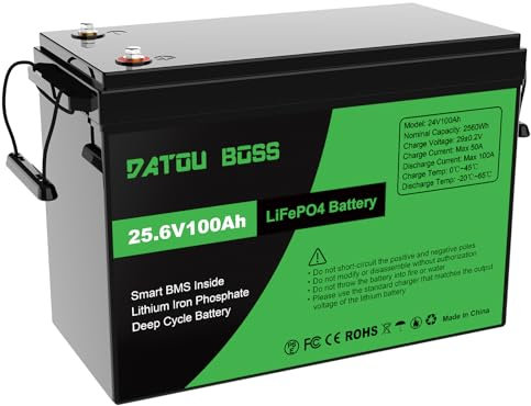 DATOUBOSS 24V 100Ah LiFePO4 Batterie, 2560Wh Lithium Akku mit Verbessertes 100A BMS, Max 15000 Tiefe Zyklen, Unterstützung in Serie/Parallelschaltung, für Wohnmobil, Solarpanel, Marine
