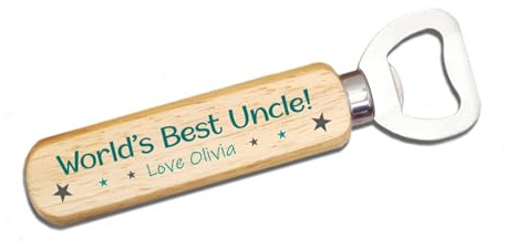 Personalised World's Best Uncle, Dad, Grandad Custom Wooden Bottle Opener – Gift for Uncle – Unique Birthday, Christmas, or Father's Day - Present – Personal Message Option – 14cm x 4cm Wooden Opener