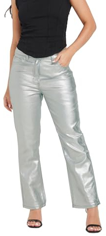 PixieGirl Petite Silver Non-Stretch Metallic Straight Leg Jeans Petite