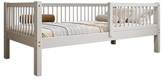 TIMBEE - Alfi - Kinderbett 80x160 cm - Bett Grau - Einzelbett für Kinder mit Lattenrost und Rausfallschutz Abnehmbar - Hohe Beine - Belastbar bis 100 kg - aus Kiefernholz Klasse 1